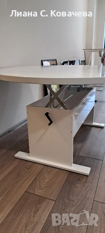 Маса МДФ поръчкова, бял гланц с повдигащ механизъм, снимка 3 - Маси - 53533028