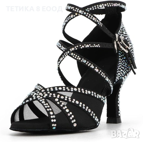 Дамски обувки за латино танци с кристали – салса, танго, валс, бачата