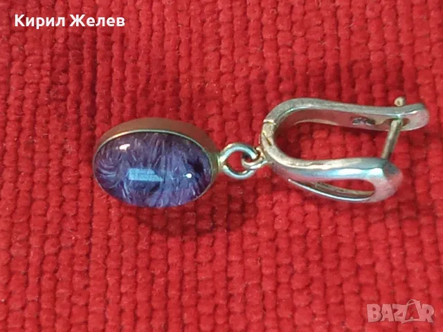 СТАРА ПОСРЕБРЕНА РЕТРО АРТ СТИЛ СКЪПОЦЕННА ОБЕЦА с ШЛИФОВАН АМЕТИСТ 47937, снимка 12 - Обеци - 49001779