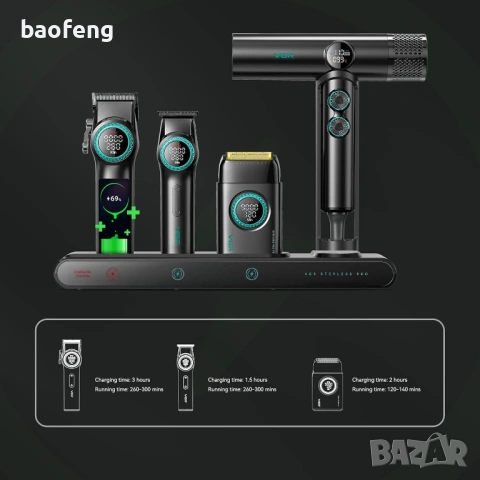 Нов 32 части VGR Stepless 4 в 1 за барбер / фризьори Професионален комплект машинки за подстригване 