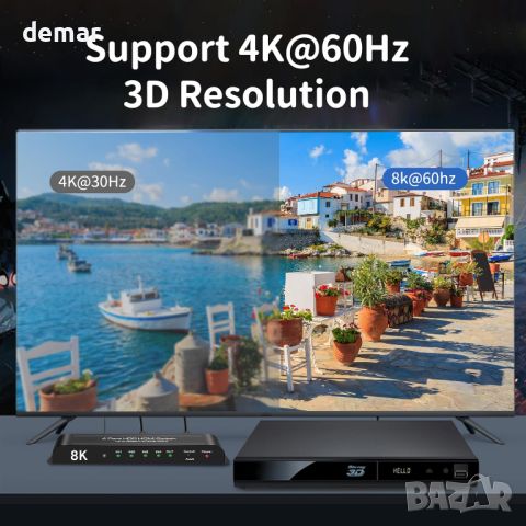 HDMI превключвател 4 порта 8K 60Hz HDMI превключвател 4 входа - 1 изход, снимка 2 - Друга електроника - 46009790