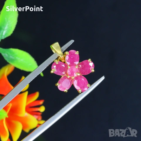 Сребърна висулка с натурални Рубини от Бирма и сертификат , снимка 3 - Колиета, медальони, синджири - 54222482