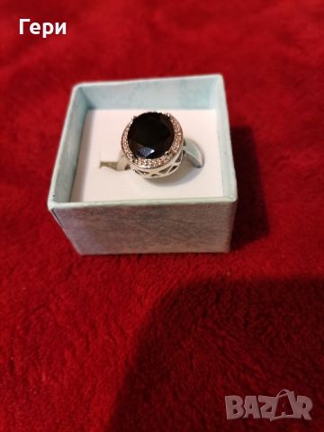 Сребърен пръстен с черен камък, снимка 1