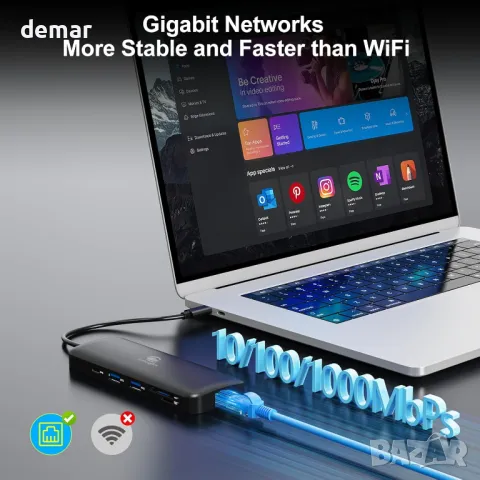 USB C докинг станция за лаптоп, 2 HDMI*4К, 1000Mbps Ethernet, 5 USB A/C порта, слот за SD/TF карта, снимка 5 - Друга електроника - 50007636