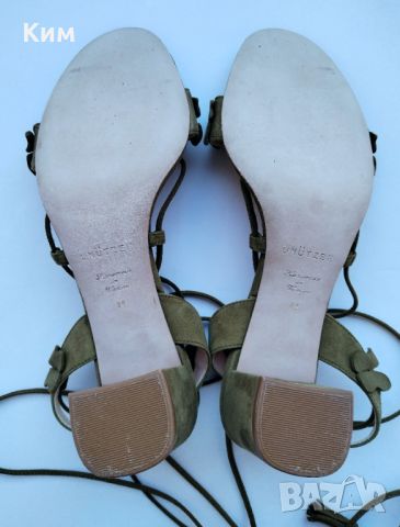 Unutzer сандали с увиващи се по крака връзки велур зелено, снимка 4 - Сандали - 45501654