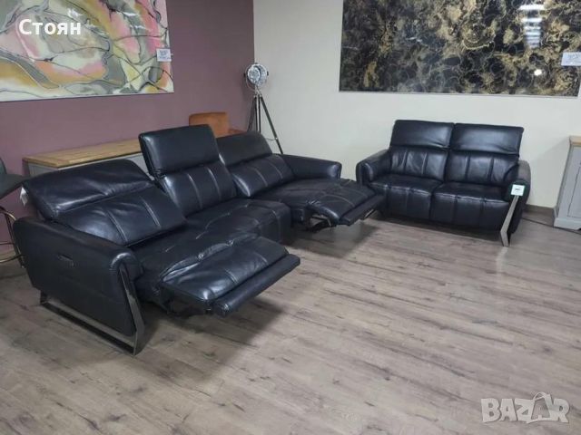 Дизайнерски черни кожени дивани тройка и двойка, снимка 10 - Дивани и мека мебел - 46474989