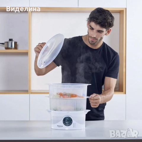 Уред за готвене на пара Taurus Salutecook 800W, 6 л, таймер 60 мин, 2 съда за готвене, снимка 6 - Уреди за готвене на пара - 51990143