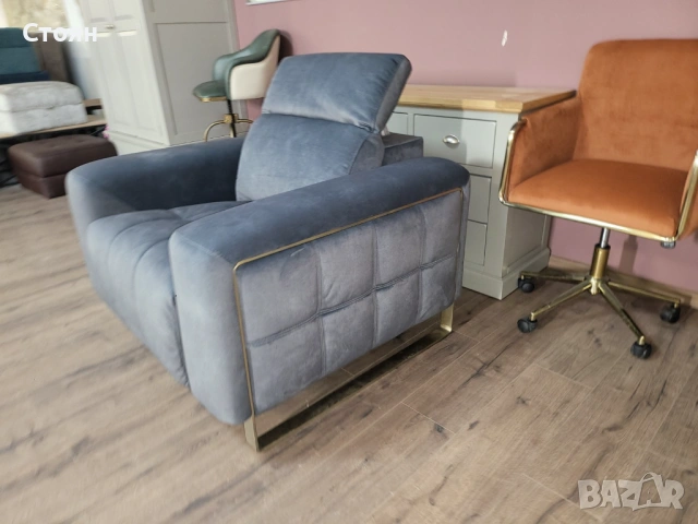 Сив фотьойл от плат Marvella, снимка 5 - Дивани и мека мебел - 53802302