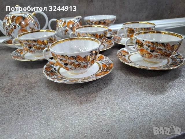 Руски порцеланов чаен сервиз ЛФЗ ,, Мой сад" , снимка 5 - Сервизи - 54000722