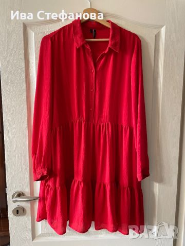 Нова червена ежедневна елегантна широка кройка волани къдри рокля , снимка 6 - Рокли - 46439563