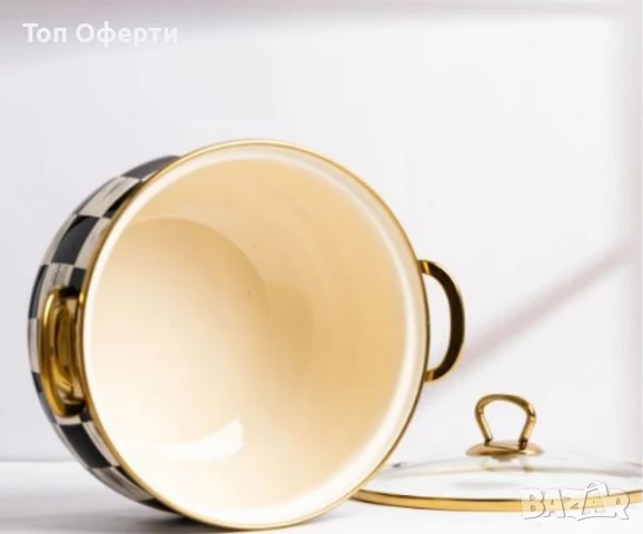 Тенджера Goldmann 24x15см. 6.2л./  26x16см. 8.5л. Емайл. Индукция. Бял/Черен каре, снимка 2 - Съдове за готвене - 50442178