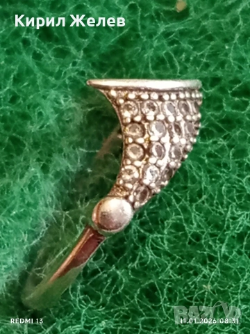 Стилен красив сребърен фешън АРТ пръстен с инкрустирани кристали 52681, снимка 4 - Пръстени - 53059718