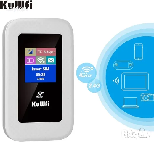 KuWFi 4G LTE 150Mbps Mobile WiFi, Plug and Play модем WiFi Hotspot 150 Mbps 4G FDD/TDD LTE, снимка 2 - Рутери - 47077001