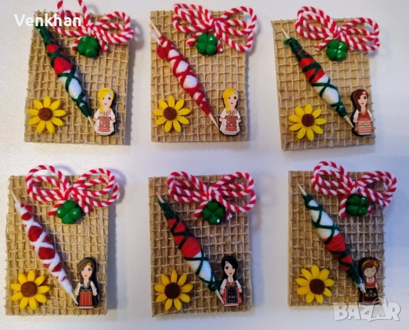 Магнит мартеничка на дървена основа р-р 7/10 см., снимка 2 - Ръчно изработени сувенири - 52938545