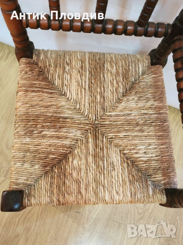 Античен френски ъглов стол с папурена седалка/дамски, снимка 11 - Антикварни и старинни предмети - 53381138