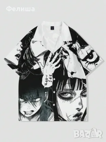  	Уникална Мъжка Риза Аниме / Манга / Арт Хорър Лица Дизайн , снимка 2 - Ризи - 50185695
