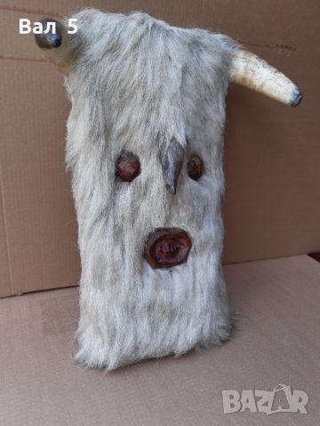 Голяма кукерска маска за стена - дърво , рог , кожа, снимка 3 - Пана - 46365645