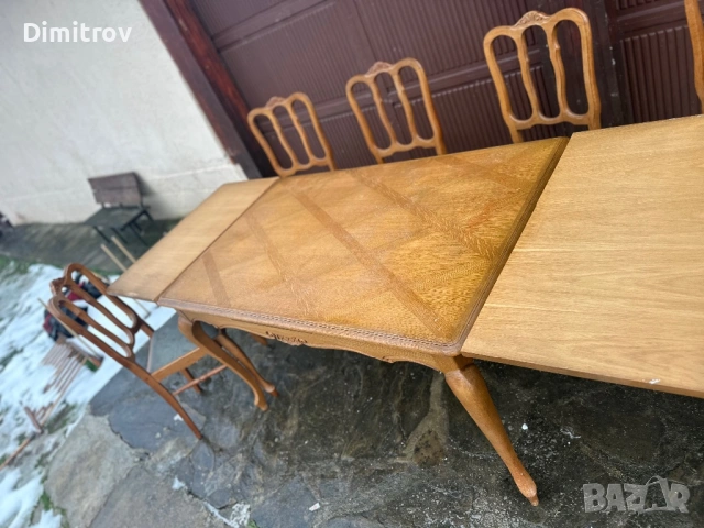 Разтегателна трапезна маса + 6 стола, снимка 4 - Маси - 53958845
