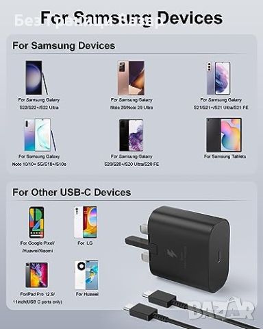 Нови 2 броя 25W Зарядно с USB C Кабел за iPhone 15 и Samsung Универсално, снимка 4 - Селфи стикове, аксесоари - 45369016