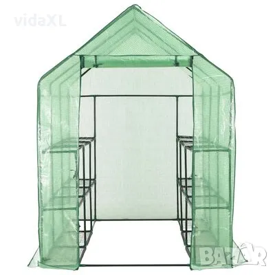 vidaXL Тунелна оранжерия с 12 рафта, стомана, 143x214x196 см(SKU:46913), снимка 4 - Оранжерии - 48186248