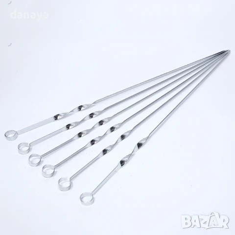 2616 Комплект плоски метални шишове за скара, 6 броя, 47см, снимка 3 - Аксесоари за кухня - 51101574