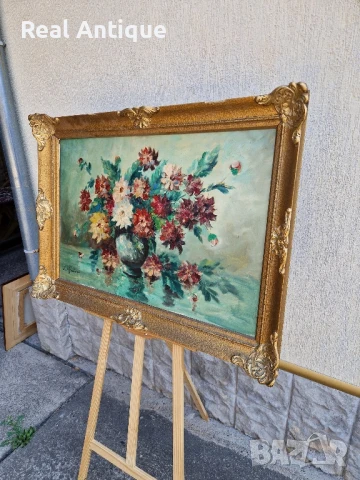 Натюрморт огромен масло автор рамка платно, снимка 7 - Антикварни и старинни предмети - 51050642