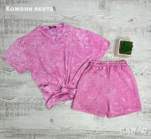 Розова тениска и панталонки , снимка 1 - Комплекти - 45776536