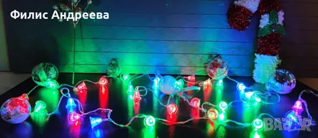 Многоцветни коледни LED лампички с камбанки - Многоцветни, дължина - 5м ,28бр лампички., снимка 4 - Други стоки за дома - 47499112