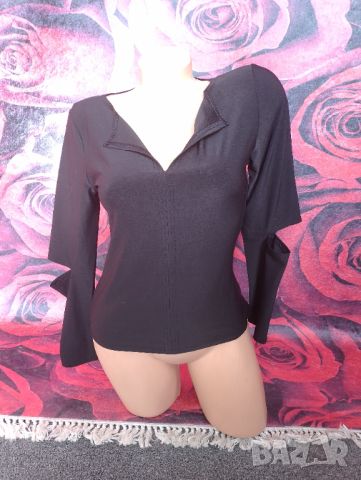 Черна елатична блуза с дълъг ръкав и заголени лакти С/М, снимка 3 - Блузи с дълъг ръкав и пуловери - 46407890