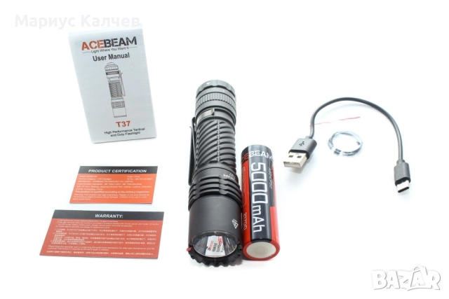 Мощен и ярък EDC/тактически Фенер ACEBEAM T37 - Чисто НОВ!, снимка 2 - Къмпинг осветление - 52539335