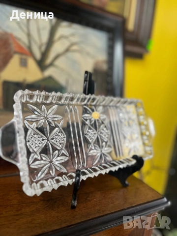 Красиво кристално плато/поднос Западна Германия -оловен пресован кристал Размери-34/13.5/2 см , снимка 6 - Други - 53092406