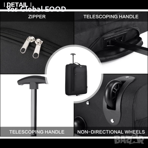 KONO лека ръчна куфарче на колелца 53x36x18 см черен, снимка 7 - Куфари - 52331746