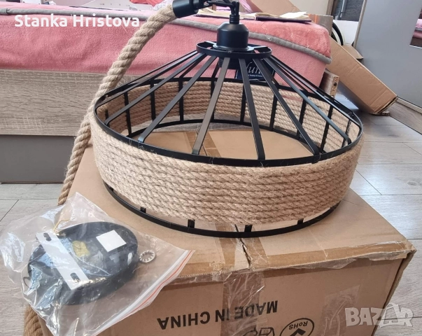 Стилен Ретро полилей метал с конопено Въже., снимка 2 - Полилеи - 52827258