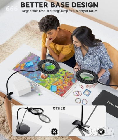 ARTDOT 10X лупа със светлина и стойка, настолна лампа със 144 светодиода, снимка 7 - Друга електроника - 54158424