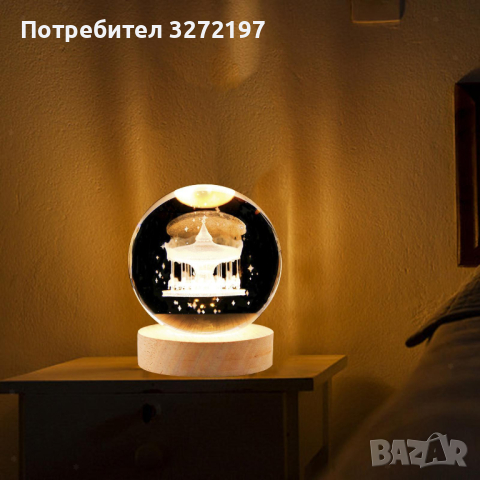 LED Светеща кристална топка/лампа, 3D сензорна -Въртележка с коне, снимка 5 - Настолни лампи - 45036554