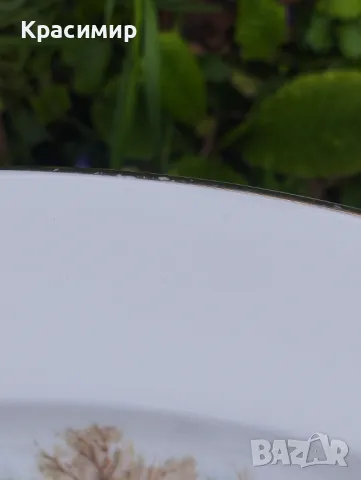 Овално плато с ловна сцена Леки следи от износване на канта, едва забележими. 34,5/27 см. , снимка 4 - Чинии - 50086657