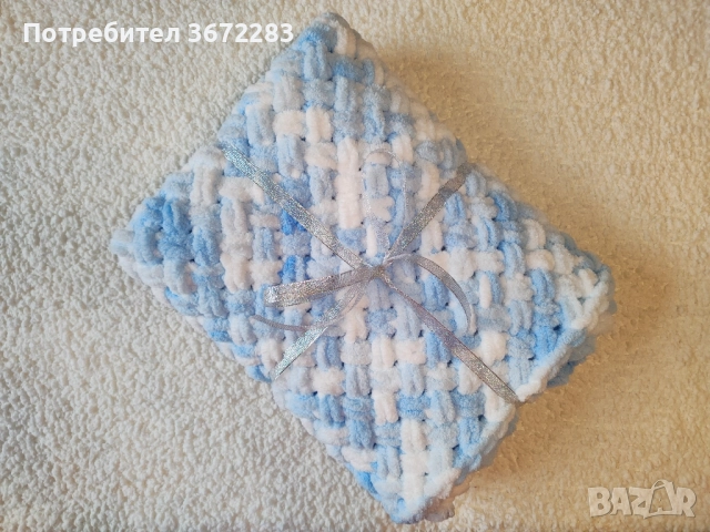 ръчно плетено детско бебешко одеяло от мека прежда , снимка 2 - Спално бельо и завивки - 51906386