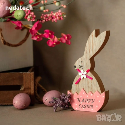 Великденска дървена декорация – заек в яйце, 9x2x18см, снимка 2 - Декорация за дома - 53198264