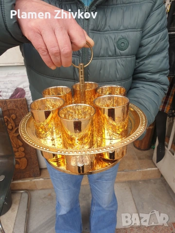 стар японски позлатен поднос с шест чаши , снимка 4 - Чаши - 54202747