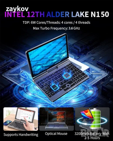 8-инчов мини лаптоп, 2-в-1 малък компютър N150, 12GB RAM, 512GB SSD, сензорен екран, снимка 5 - Работни компютри - 54182126
