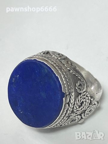 Стар сребърен пръстен ръчна изработка с Лапис лазули, снимка 2 - Антикварни и старинни предмети - 45462921