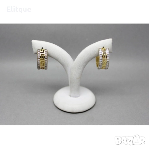 Обеци с изрязана гръцка шарка и циркони, снимка 3 - Обеци - 52656997