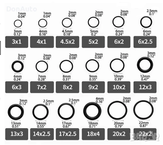 О-пръстени – 18 размера 255 бр., снимка 4 - Аксесоари и консумативи - 51477076