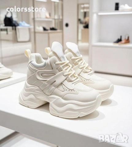 Кецове на платформа - бежова кожа и мрежа - 3AL103 