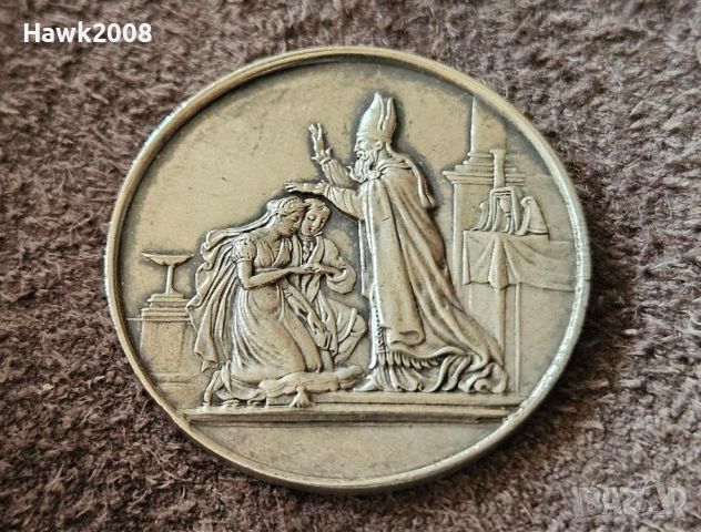 Уникален 19 век сребърен медал орден за сватба кръщене кръщенка , снимка 1 - Колиета, медальони, синджири - 45594327