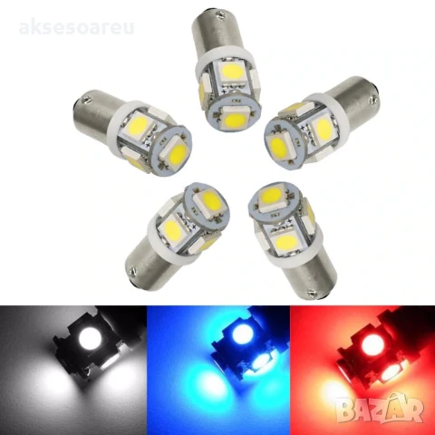 2 бр. Габаритни крушки BA9S 5 SMD Автомобилна LED вътрешна лампа крушка за номер за вратата плафон , снимка 16 - Аксесоари и консумативи - 50483522