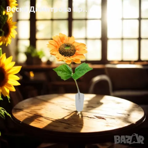 Изкуствен слънчоглед – Единичен стрък с ярка визия и естествена красота, снимка 3 - Изкуствени цветя - 50322186