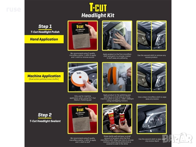 НОВ! Комплект за възстановяване и полиране на фарове T-CUT THK001, снимка 4 - Аксесоари и консумативи - 51467852