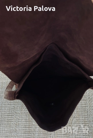 Кафява чанта естествен велур, снимка 4 - Чанти - 51737281