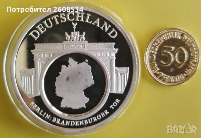 50 ПФЕНИГА 1950 В ПОСРЕБРЕН ПЛАКЕТ , снимка 2 - Нумизматика и бонистика - 53758057